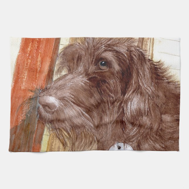 Chocolate Labradoodle Jackson Tea Towel (Horizontal)