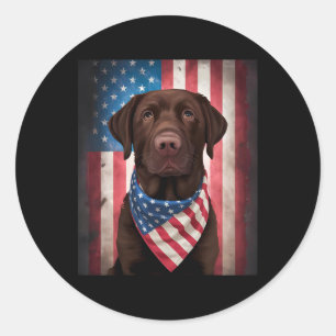 Chocolate Labrador American Flag 4th Of July Dog  Classic Round Sticker
