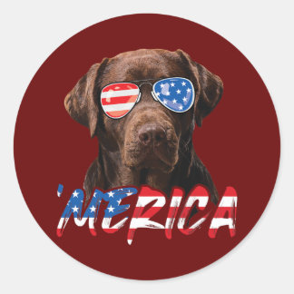 Chocolate Labrador American Flag Lab Dog Lover Classic Round Sticker