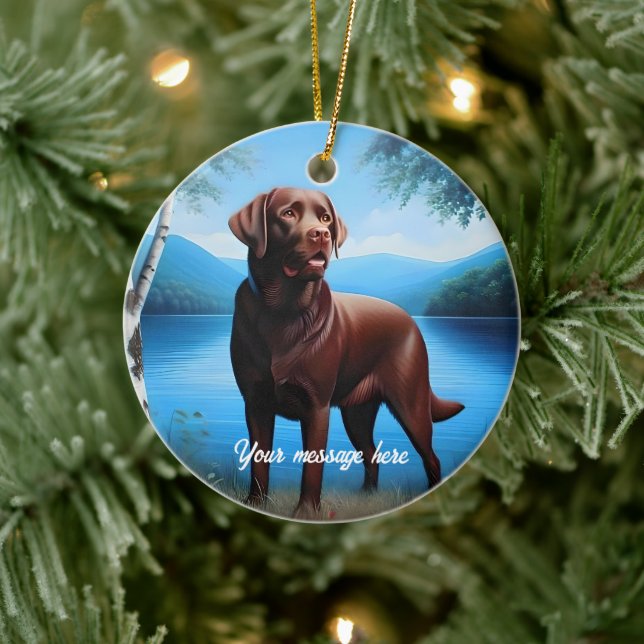 Chocolate Labrador and Blue Lake Ceramic Tree Decoration (Tree)