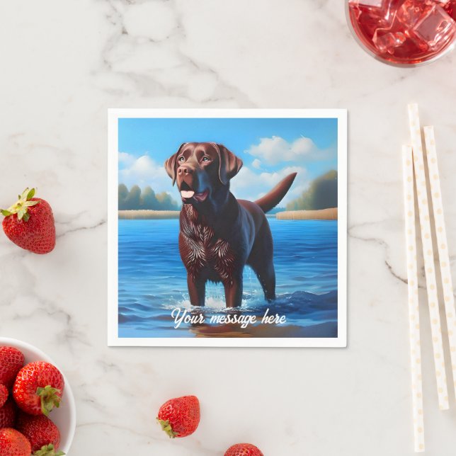 Chocolate Labrador and Blue Lake Napkin (Insitu)