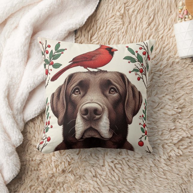 Chocolate labrador and cardinal cushion (Blanket)