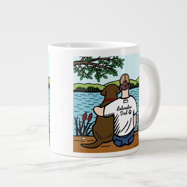 Chocolate Labrador and Dad Lake View Large Coffee Mug (Front Right)