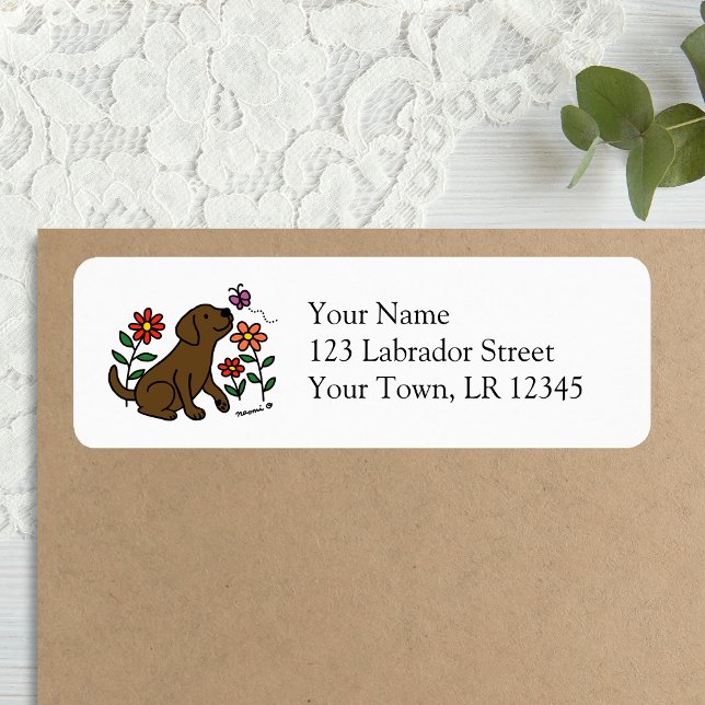 Chocolate Labrador and Green (Chocolate Labrador Cartoon Design Return Address Label for Labrador Owners.  Cute floral design.)