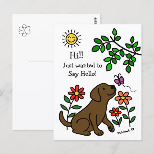 Chocolate Labrador and Green Hi Postcard