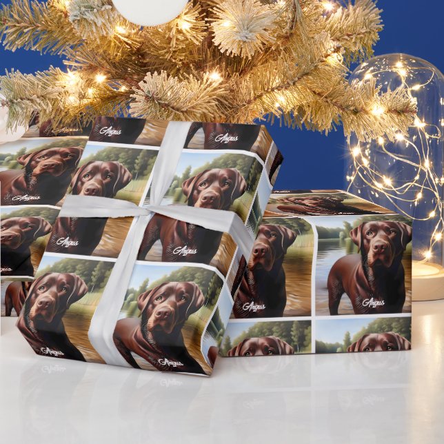 Chocolate Labrador and Lake Wrapping Paper (Holidays)