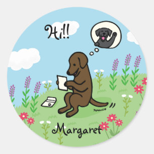 Chocolate Labrador and Letter from a Friend Classic Round Sticker