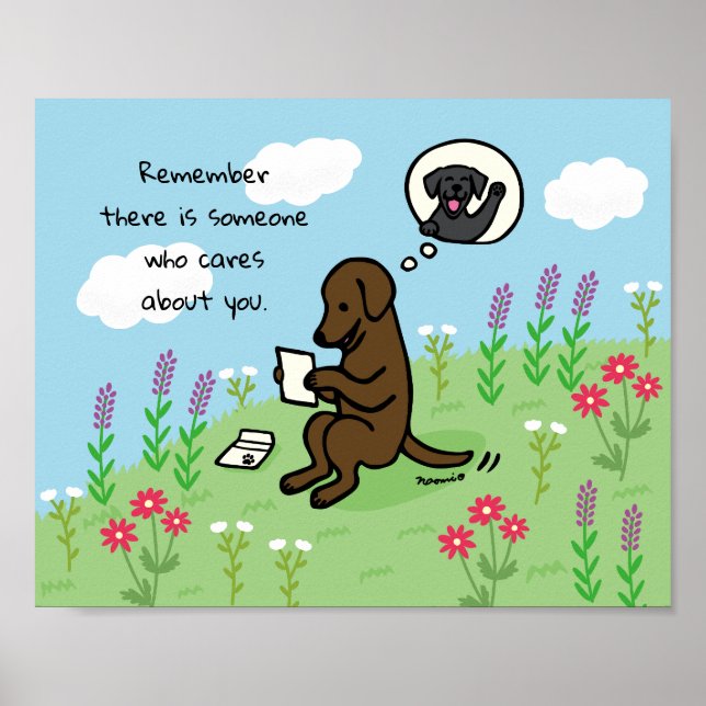 Chocolate Labrador and Letter Someone Cares Poster (Front)