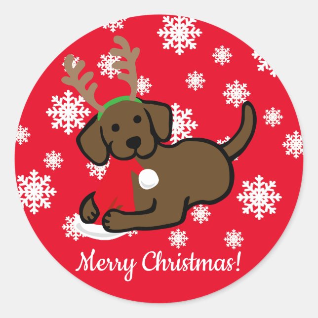 Chocolate Labrador and Santa Christmas Cartoon Classic Round Sticker (Front)