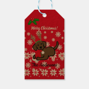Chocolate Labrador and Santa Christmas Cartoon Gift Tags