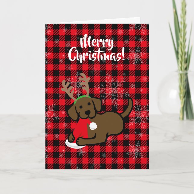 Chocolate Labrador and Santa Christmas Cartoon Holiday Card (Front)