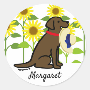 Chocolate Labrador and Sunflowers Summer Classic Round Sticker