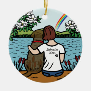 Chocolate Labrador Angel and Mom Brown Ceramic Tree Decoration