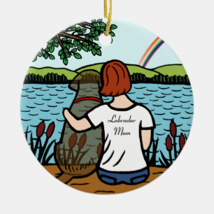 Chocolate Labrador Angel and Mum 2 Ceramic Tree Decoration