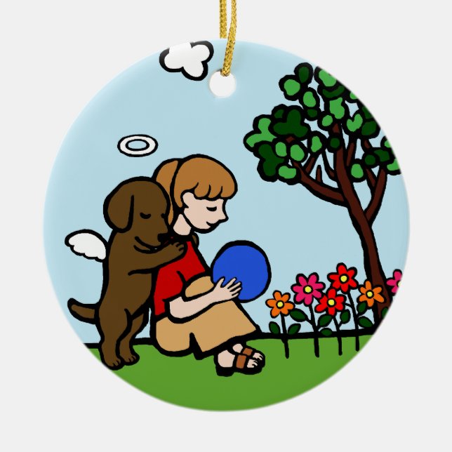 Chocolate Labrador Angel and Mum Smiling Ceramic Tree Decoration (Front)