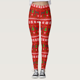 Chocolate Labrador Antlers Ugly Christmas Pattern Leggings
