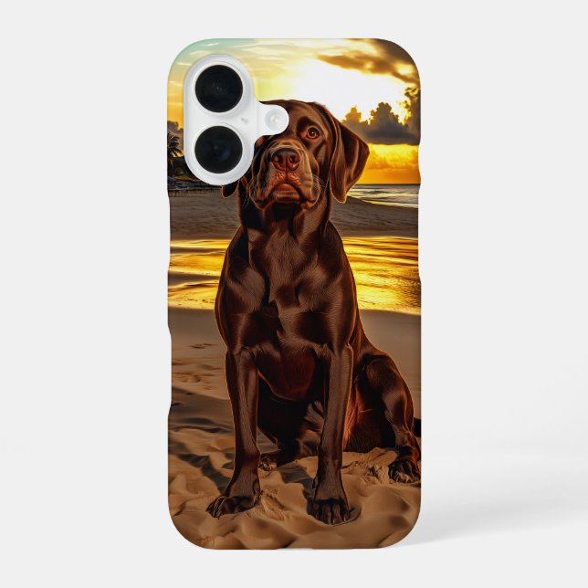 Chocolate Labrador at Sunset iPhone 16 Case (Back)