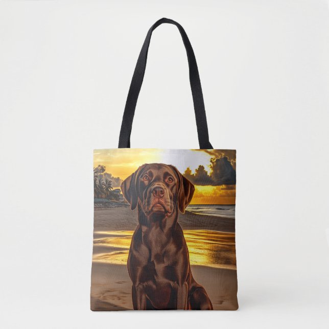 Chocolate Labrador at Sunset Tote Bag (Front)