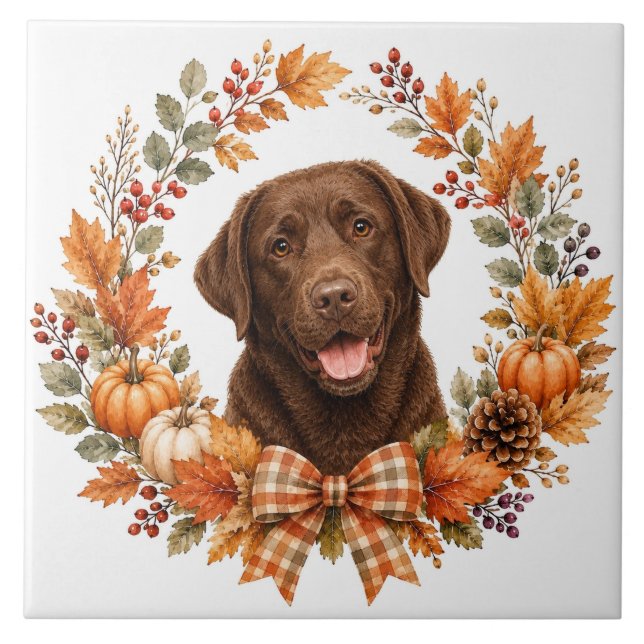Chocolate Labrador Autumn Tile (Front)