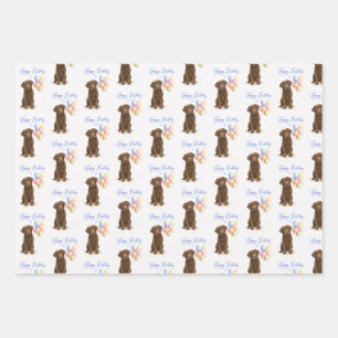 Chocolate Labrador Birthday Dog Wrapping Paper Sheet