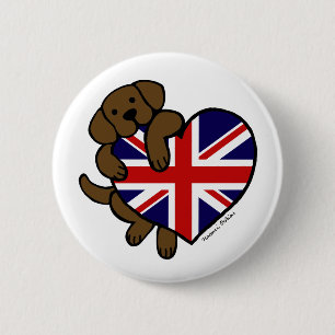 Chocolate Labrador British Heart 6 Cm Round Badge