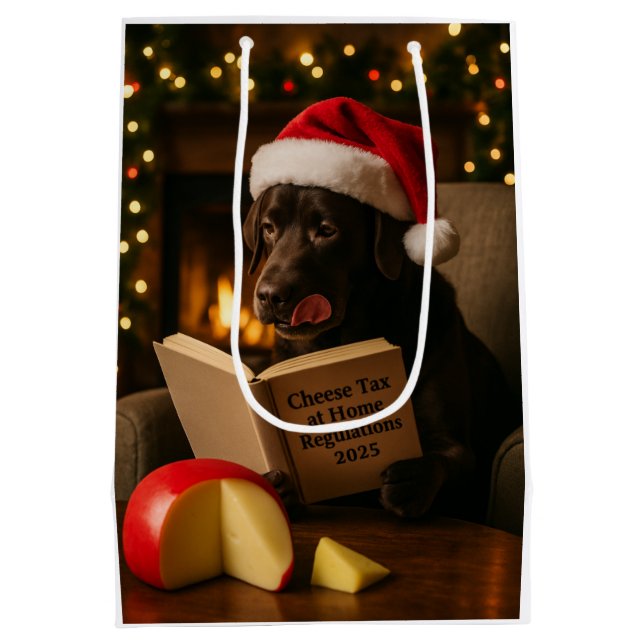 Chocolate Labrador Cheese Tax Christmas gift bag  (Back)