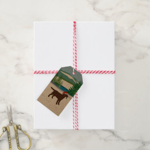 Chocolate Labrador Christmas Evergreen Santa Hat Gift Tags