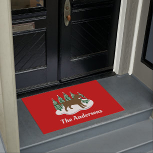 Chocolate Labrador Christmas Evergreen Trees Doormat