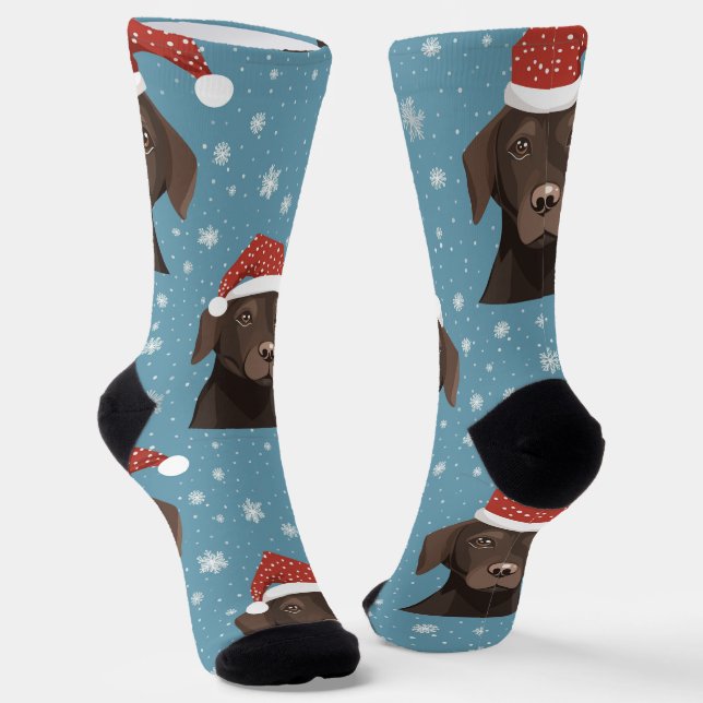 Chocolate Labrador Christmas Hat Crew Socks (Angled)