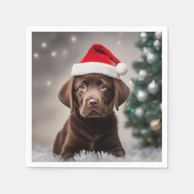 Chocolate Labrador Christmas Napkin (Front)