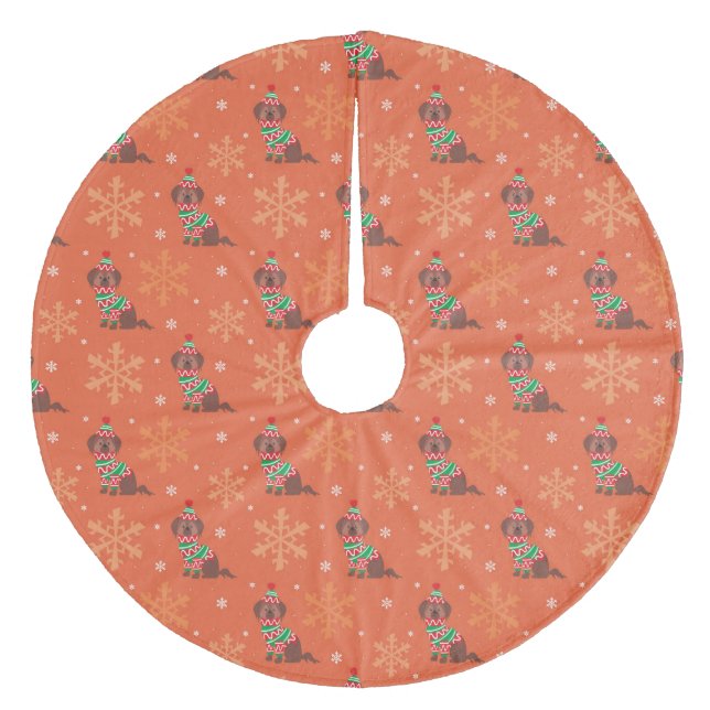 Chocolate Labrador Christmas pattern Fleece Tree Skirt (Front)