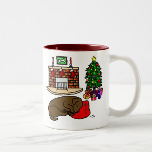 Chocolate Labrador Christmas Sleeping Cartoon Two-Tone Coffee Mug