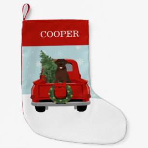 Chocolate Labrador Christmas Truck Small Christmas Stocking