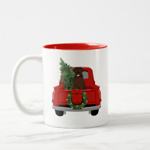 Chocolate Labrador Christmas Truck Two-Tone Coffee Mug