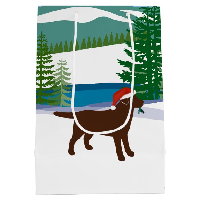 Chocolate Labrador Christmas Winter View Medium Gift Bag (Back)