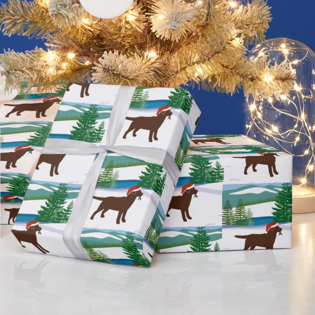 Chocolate Labrador Christmas Winter View Wrapping Paper (Holidays)