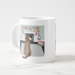 Chocolate Labrador Dog Christmas Fireplace Scene Large Coffee Mug