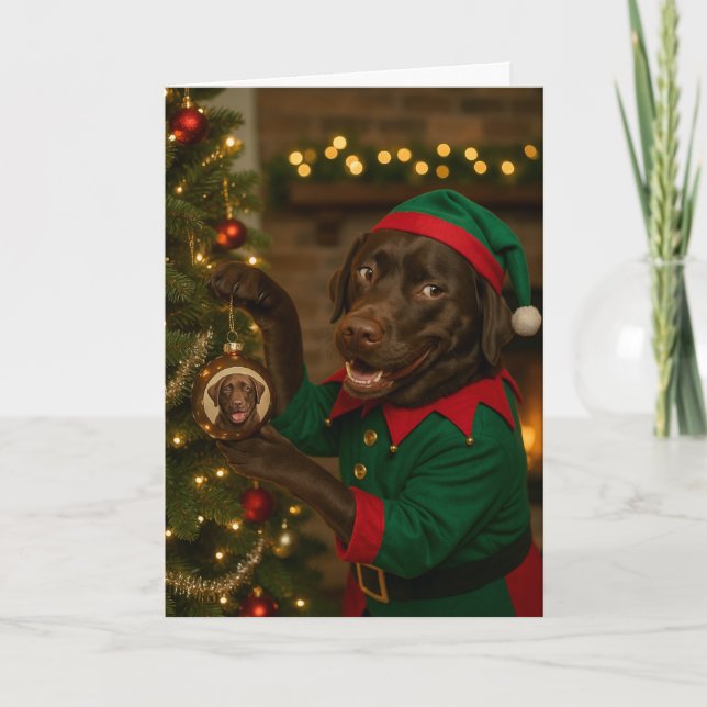 Chocolate  Labrador Dog Christmas Greeting card (Front)