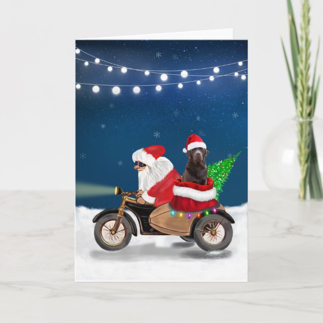 Chocolate Labrador Dog Christmas Santa Claus Card (Front)