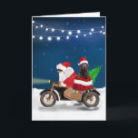 Chocolate Labrador Dog Christmas Santa Claus Card<br><div class="desc">A Santa claus riding bike delivering Christmas tree and Chocolate Labrador dog as gift is a perfect Christmas gift idea for someone who love this dog breed.</div>