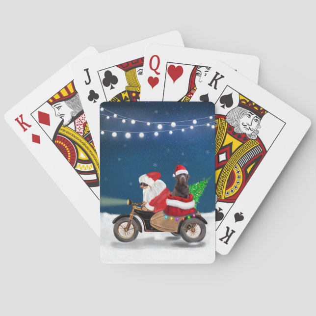 Chocolate Labrador Dog Christmas Santa Claus  Playing Cards (Back)