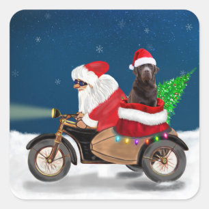 Chocolate Labrador Dog Christmas Santa Claus  Square Sticker