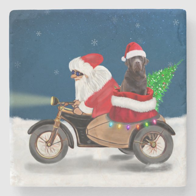 Chocolate Labrador Dog Christmas Santa Claus  Stone Coaster (Front)
