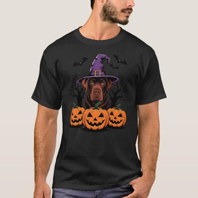 Chocolate Labrador Dog Halloween Witch Hat Spooky  T-Shirt (Front)