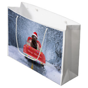 Chocolate Labrador Dog in Snow Christmas  Large Gift Bag