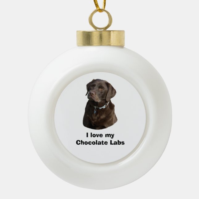 Chocolate Labrador dog photo portrait Ceramic Ball Christmas Ornament (Front)