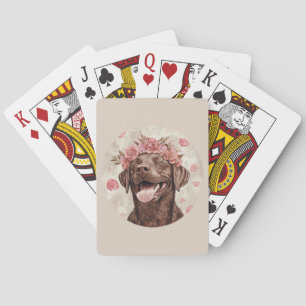 Chocolate Labrador Dog Pink Joyful  Playing Cards