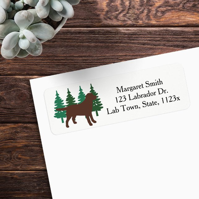 Chocolate Labrador Evergreen Return Address (Chocolate Labrador Outline Evergreen Trees Return Address Labels for Labrador Owners.  Silhouette.)