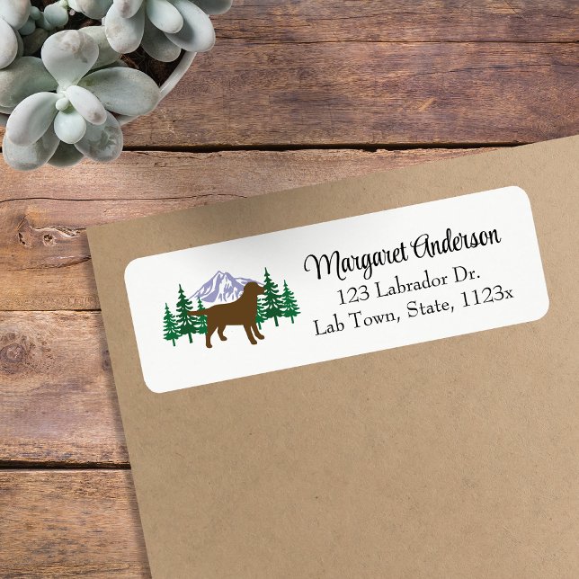Chocolate Labrador Evergreen Return Address (Chocolate Labrador Outline Evergreen Design Return Address Labels for Labrador Owners.  Silhouette.)