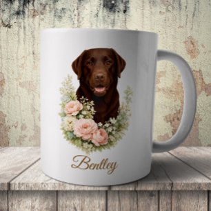 Chocolate Labrador Floral Portrait Coffee Mug